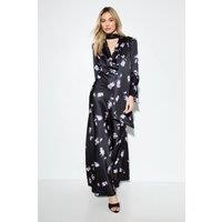 MissPap Women's Premium Floral Print Tie Neck Maxi Dress in Black | Size: 8