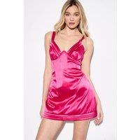 MissPap Women's Premium Panelled Bonded Satin Dress in Fuchsia | Size: 14