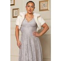 Jolie Moi Women's Collared Faux Fur Shrug in Cream | Size: 14