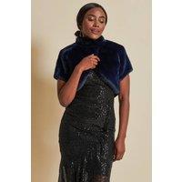 Jolie Moi Women's Faux Fur Bolero Jacket in Navy | Size: 16