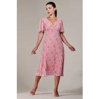 Jolie Moi Women's Petite Chiffon Pleated Midaxi Dress in Pink | Size: 8