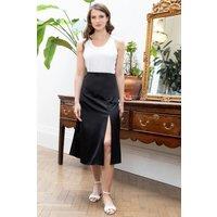 Hot Squash Women's Satin Midi Skirt with Side Split in Black | Size: 10