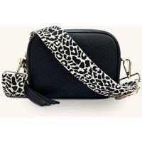 Apatchy London Women's Black Leather Crossbody Bag With Apricot Cheetah Strap