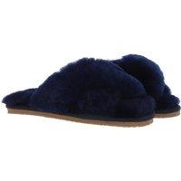 Fenland England Women's 'Chouette' Fenland Sheepskin Crossover Slippers in Navy | Size: 5-6