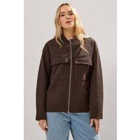 Long Tall Sally Women's Tall Brushed Pocket Bomber Jacket in Chocolate | Size: 16