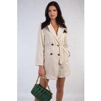 IKRUSH Women's Raven Oversized Waist Tie Button Detail Blazer Jacket in Beige | Size: 2XL