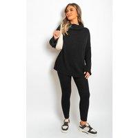 IKRUSH Women's Mila Chunky Knitted High Roll Neck Top Bottom Co-ord Set in Black | Size: S/M