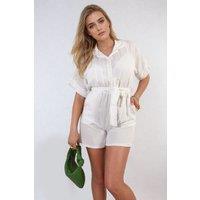 IKRUSH Women's Brenda Buttoned Tie Waist Romper in White | Size: Large/XL