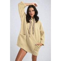 IKRUSH Women's Melissa Drawstring Teddie Hoodie Jacket With Front Pockets in Beige