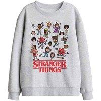 Stranger Things Cartoon Characters Kids Sweatshirt, Athletic Heather in Light Grey | Size: 5-6 Years