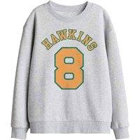 Stranger Things Hawkins No 8 Kids Sweatshirt, Athletic Heather in Light Grey | Size: 5-6 Years