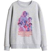 Stranger Things Pink Glow Group Kids Sweatshirt, Athletic Heather in Light Grey | Size: 12-13 Years