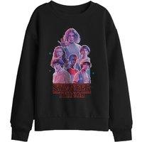 Stranger Things Pink Glow Group Kids Sweatshirt, Black | Size: 12-13 Years