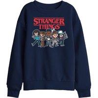 Stranger Things Cartoon Group Kids Sweatshirt, Navy | Size: 7-8 Years