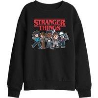 Stranger Things Cartoon Group Kids Sweatshirt, Black | Size: 5-6 Years