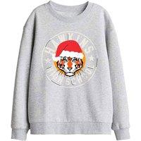 Stranger Things Hawkins Xmas Badge Kids Sweatshirt, Athletic Heather in Light Grey | Size: 12-13 Years