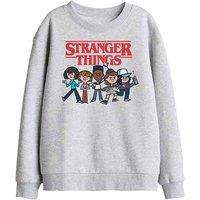 Stranger Things Cartoon Group Kids Sweatshirt, Athletic Heather in Light Grey | Size: 5-6 Years