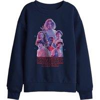 Stranger Things Pink Glow Group Kids Sweatshirt, Navy | Size: 12-13 Years