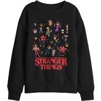 Stranger Things Cartoon Characters Kids Sweatshirt, Black | Size: 5-6 Years