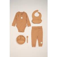 Rock a Bye Baby 5-Piece Outfit & Feeding Gift Set in Camel | Size: 9-12 m