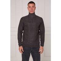 ELAINA FASHION Men's Half Zip Cable Knit Textured Jumper in Dark Grey | Size: Medium