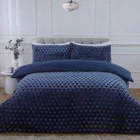Rapport Home Diamond Cut Teddy Polyester Fleece Duvet Cover Set with Pillowcase in Navy | Size: King