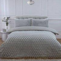 Rapport Home Diamond Cut Teddy Polyester Fleece Duvet Cover Set with Pillowcase in Silver | Size: Single
