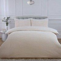 Rapport Home Luxury Waffle Teddy Polyester Fleece Duvet Cover Set with Pillowcase in Natural | Size: King