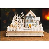 Marco Paul Pre-Lit Christmas Village Scene - House & Snowman in White