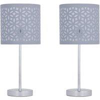 First Choice Lighting Set of 2 Chrome Stick Table Lamps with Grey Laser Cut Shades in Silver