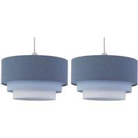 First Choice Lighting Set of 2 Gabi - Blue Ombre Linen 3 Tier Ceiling Light Shades