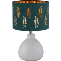 First Choice Lighting Tuscan - White Ceramic Lamp with Dark Green Fern Shade
