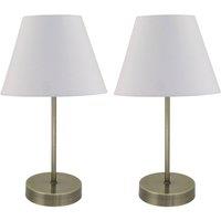 First Choice Lighting Set of 2 Antique Brass Stick Table Lamps with Ivory Off-White Shades in Bronze