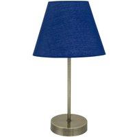 First Choice Lighting Antique Brass Stick Table Lamp with Navy Blue Fabric Shade in Bronze