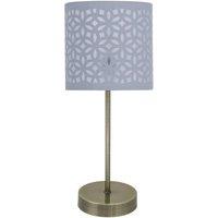 First Choice Lighting Antique Brass Stick Table Lamp with Grey Laser Cut Shade in Bronze