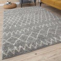 THE RUGS Soft Tangier Shaggy Rugs & Runners Grey & Ivory Living Room | Size: 60 cm x 110 cm