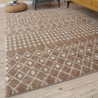 THE RUGS Soft Moroccan Diamond Shaggy Rugs & Runners Beige Ivory Living Room | Size: 80 cm x 150 cm