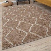 THE RUGS Moroccan Soft High Pile Shaggy Zigzag Rugs & Runners Living Room in Beige | Size: 80 cm x 150 cm