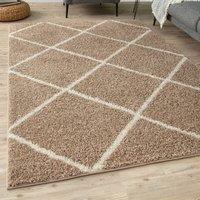 THE RUGS Moroccan Soft High Pile Shaggy Diamond Rugs & Runners Living Room in Beige | Size: 80 cm x 150 cm