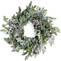 Shatchi 60cm Cypress Pine Wreath Realistic Pine Cone Christmas Decore in Green | Size: 600mm