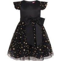HOLLY HASTIE Girl's Stella Satin & Gold Star Girls Party Dress in Black | Size: 3-4 Years