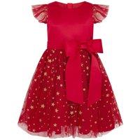 HOLLY HASTIE Girl's Stella Satin & Gold Star Girls Party Dress in Red | Size: 3-4 Years