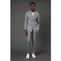 Burton Men's Grey Pinstripe Slim Fit Suit Trousers in Mid Grey | Size: 34R