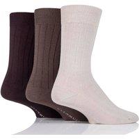 Glenmuir Men's Mens 3 Pair Classic Bamboo Ribbed Socks in Beige | Size: 7-11