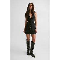 NastyGal Women's The Denim Halterneck Waistcoat Dress in Washed Black | Size: 4
