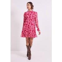 Dorothy Perkins Women's Pink Daisy Frill Neck Printed Mini Tea Dress | Size: 16