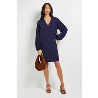 Wallis Women's Viscose Seam Detail Collarless Shift Dress in Navy | Size: 12