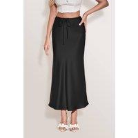 Women's Solid High-waisted Satin Skirt in Black | Size: 2XL