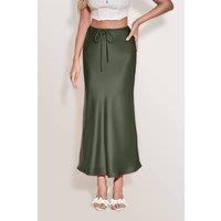Women's Solid High-waisted Satin Skirt in Green | Size: 2XL