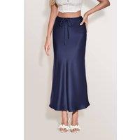 Women's Solid High-waisted Satin Skirt in Navy | Size: 2XL